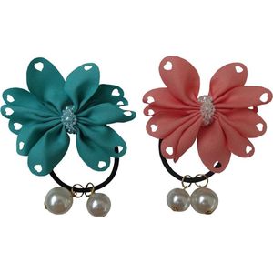 Jessidress Elastiekje Haar elastieken met strikjes en parels - Groen/Oranje