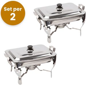 Alora Chafing Dish chrome - Set van 2 - voedsel verwamer - voedsel warmhouden - met deksel - buffetwarmer - roestvrij staal - chrome - warmhoudplaat - bain maria - warmhoudbakken - 35 x 28 x 25cm - Warmhoudschalen