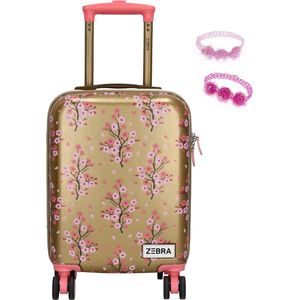 Zebra Trolley Koffer Gold Flowers - kinderkoffer + armbandje