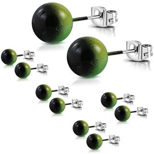 Aramat jewels ® - Bolletjes oorstekers groen zwart geel acryl staal 8mm