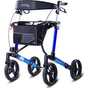 Excel Esprit Lichtgewicht Rollator - Opvouwbaar - Aluminium frame - Verstelbare handvatten - Ergonomisch ontwerp - Inclusief compacte tas - rugband - Seneca Blue Metallic - Maat S
