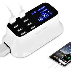 8-poorts USB-laadstation met LED-display en USB-snellaadstandaard voor smartphones en tablets - Universele oplaadstandaard voor meerdere apparaten (EU-stekker)