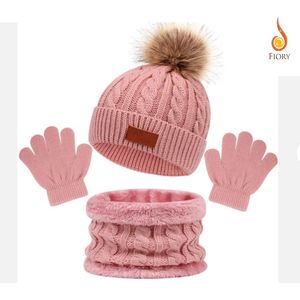 Fiory Wintermuts, Sjaal, Handschoenen Kinderen| 3 in 1| Wintermuts kids| Muts| Fleece binnenzijde sjaal| 1 tm 5 jaar | Roze