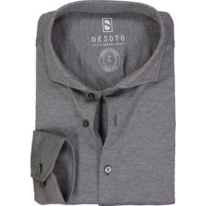 DESOTO slim fit overhemd - stretch pique tricot haifisch kraag - antraciet grijs melange - Strijkvrij - Boordmaat: 41/42