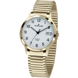 ATRIUM Horloge - Heren - Goud - Analoog - 5 bar Waterdicht - Flexibele maat door Edelstalen Rekband van 21 cm - Datumvermelding - Edelstalen horlogekast - Duidelijk - Mineraalglas - Quartz Uurwerk - A12-60