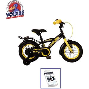 Volare Kinderfiets Thombike - 14 inch - Zwart/Geel - Inclusief WAYS Bandenplakset