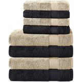 Komfortec Handdoekenset – Set van 8 - 4x Handdoek 50x100 cm en 4x Badhanddoek 70x140 cm - 100% Katoen -Schwarz-Beige