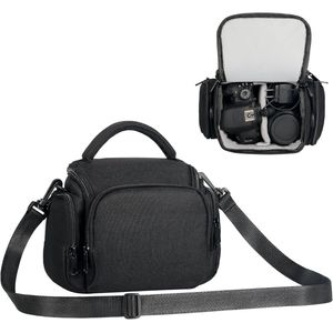 cameratas - camera tas - cameratas spiegelreflexcamera-Schokbestendige DSLR-cameratas - Enkele tas - Verstelbare schouderriem - Lichtgewicht waterdicht - Crossbodytas - Geschikt voor camera, lens, oplader, meerdere zakken (zwart - 17*10*16cm)