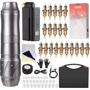 Draadloze Rotary Tattoo Kit met 20 Naalden en Grip Tape - Inclusief Koffer