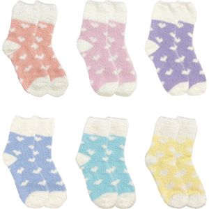 Pluche wintersokken voor dames - 6 paar warme Love Slipper-sokken - paars blauw .