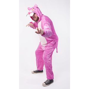 Onesie Pink Panther pak kostuum roze - maat XS-S - panter jumpsuit huispak
