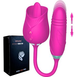 GAVURY BLOSSOM INTENSE VIBRATOR – Mannen en Vrouwen -  Likt en Stotend – 10 Vibratie Standen – Donker Roze – Siliconen Vibrator - Clitoris Stimulator – Intense Sex Orgasme – Thrusting Dildo – Lick Seksspeeltjes – G-spot