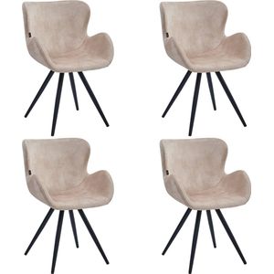 Colenis® - Anabella Eetkamerstoel - Set Van 4 - Beige - Adoré Velvet - Industrieel - Met armleuning