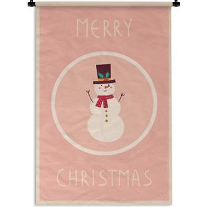 Wandkleed  - Kerst illustratie van een sneeuwpop met de quote Merry Christmas Wandkleed katoen 120x180 cm - Wandtapijt met foto XXL / Groot formaat!