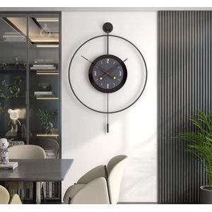 Luxaliving - Moderne wandklok - Design Wandklok - Met Slinger- Zwart - Moderne wandklok - Stil uurwerk- 50Ø