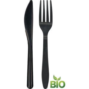 Bondoo Plastic vorkjes + messen bestek 50 stuk - Plastic messen en vorkjes wegwerp - Stevig en Herbruikbaar - BPA Vrij - Vaatwasbestendig - Zwart