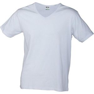 James and Nicholson Heren Slim Fit V Hals T-Shirt (Wit)