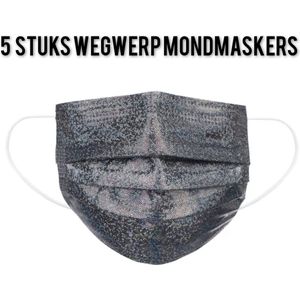 Glitter wegwerp mondmaskers - Zwart - per 5 stuks