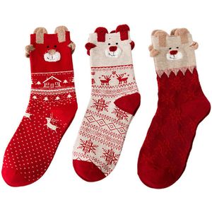 Kerstkousen - 3 Paar - Maten 34-40 - Kerstsokken - Sokken - Kerstpatronen - Christmas Socks - Warme Sokken - Kerst - Voor Vrije Tijd, Thuis En Daten - Geschikt Voor Jongens En Meisjes - Rood