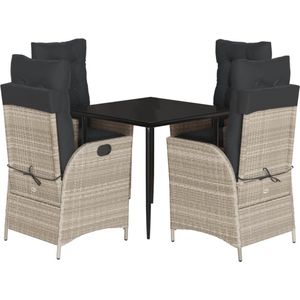 vidaXL - 5-delige - Tuinset - met - kussens - poly - rattan - lichtgrijs