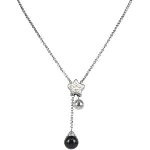 Silventi 980601747 Stalen Ketting - Hanger - Kristal - Wit - Ster - 14MM - Ankerschakel - 40CM - Polished stainless steel - Zilverkleurig