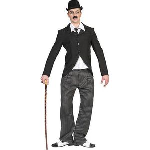 Funny Fashion - Charlie Chaplin Kostuum - Komiek Van Het Witte Doek Charlie Chaplin - Man - Zwart - Maat 48-50 - Carnavalskleding - Verkleedkleding