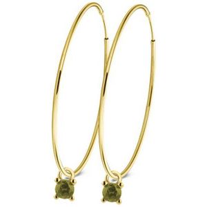 New Bling 9NB-1106 Zilveren Oorringen met Hangertje - 25x1,2mm - Zirkonia - Olijf Groen - 3mm -Zilver - Verguld/Goud op Zilver