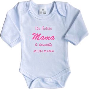 La Petite Couronne Romper Lange Mouw ""De liefste mama is toevallig mijn mama"" Meisje Katoen Wit/roze Maat 56