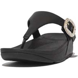 FitFlop Lulu Crystal-Buckle Leather Toe-Post Sandals ZWART - Maat 36
