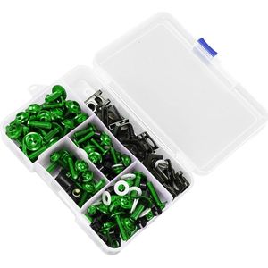 Motorfiets bevestigingsschroefset - precisie motorpaneelschroevenset - robuuste constructie - geanodiseerd oppervlak - 177 stuks - groen - montage benodigdheden - moeren en bouten .