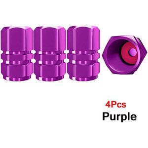 Ventieldoppen - Auto - Motor - 4 stuks - Aluminium - Autowiel Ventiel Doppen - Band - Velg - Steel Covers - Auto Stofdichte Band Cap - Voor Auto en Motoren - Paars
