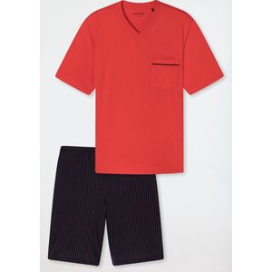 SCHIESSER Comfort Fit shortamaset - heren shortama v-hals strepen rood - Maat: XL