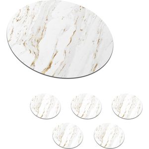 Onderzetters voor glazen - Rond - Marmer - Wit - Goud - Steen - 10x10 cm - Glasonderzetters - 6 stuks