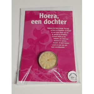 Waxine Wenskaart - met waxinelichtje - Hoera, een dochter - cadeau tip