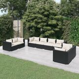 The Living Store Loungeset - Modulair Design - Zwart - PE-rattan - 6 hoekbank - 2 middenbank - 8 zitkussen - 14 rugkussen