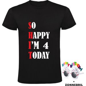 So Happy I'm 4 Today - Kinder T-shirt met leuke zonnebril - shit - feest - verjaardag - cadeau - verjaardagscadeau - 4 jaa