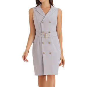 Mouwloze Blazer Jurk met Revers en Dubbele Rij Knopen voor Dames in Kantoorstijl - Tailleband - Werkkleding