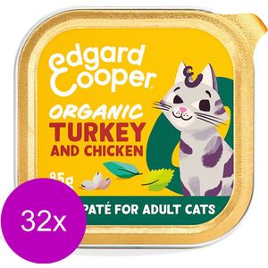 Edgard&Cooper Adult Paté Organic 85 g - Kattenvoer - 32 x Kalkoen