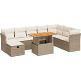 vidaXL - 9-delige - Loungeset - met - kussens - poly - rattan - acacia - beige