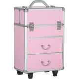 Make-up Trolley Koffer met Verstelbaar Handvat en Meerdere Vakken - Roze