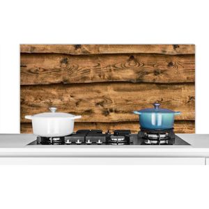 Spatscherm keuken 120x60 cm - Kookplaat achterwand Vintage - Bruin - Planken - Houten - Muurbeschermer - Spatwand fornuis - Hoogwaardig aluminium