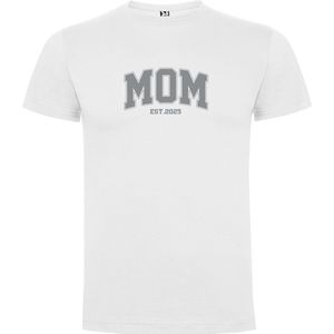 Wit T-Shirt met “Mom Est. 2025“ Afbeelding Zilver Maat S