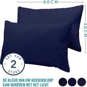 Kussensloop (Set van 2) – Donkerblauw Katoen - Voor Kussens 40 x 60 cm - 100% Jersey Katoen - Beddengoed Dubbel Bed Kussensloop - Kussenbeschermer - Bestendig en Hypoallergeen