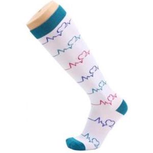 Happy Compressiesokken - Compressiekousen - Sokken - Maat: L/XL (40/43) - Heartbeat Wit