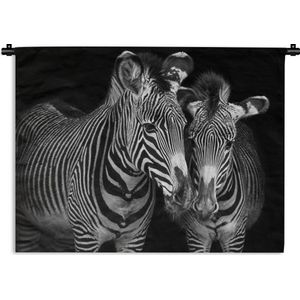 Wandkleed Dierenprofielen in Zwart-Wit - Dierenprofiel zebra's in zwart-wit Wandkleed katoen 60x45 cm - Wandtapijt met foto