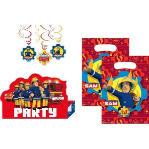 Brandweerman Sam - Feestpakket - Feestartikelen - Kinderfeest - Uitnodigingskaarten - Uitdeelzakjes - Plafond swirl hangers.