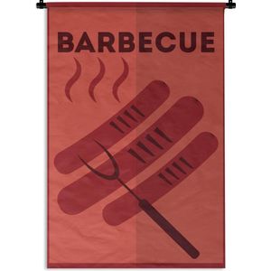 Wandkleed Barbecue - Barbecue illustratie met worsten Wandkleed katoen 60x90 cm - Wandtapijt met foto