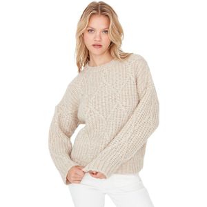 Trendyol Ecru Brede Patroon Zachte Textuur Gebreide Trui Twoaw23Kz01373