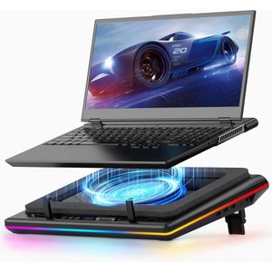 Koelpad met krachtige turboventilator en RGB-verlichting, traploos regelbare snelheid en LCD-scherm - 3-poorts USB - 38-48 cm
