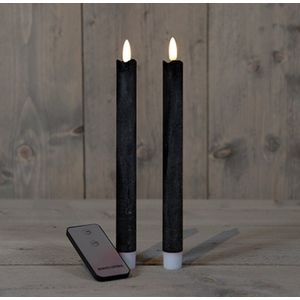 LED kaarsen vlam 2x - Zwart - Black - Afstandsbediening - Dinerkaars rustiek wax 23 cm - LED kaars batterij - Tafelkaars
